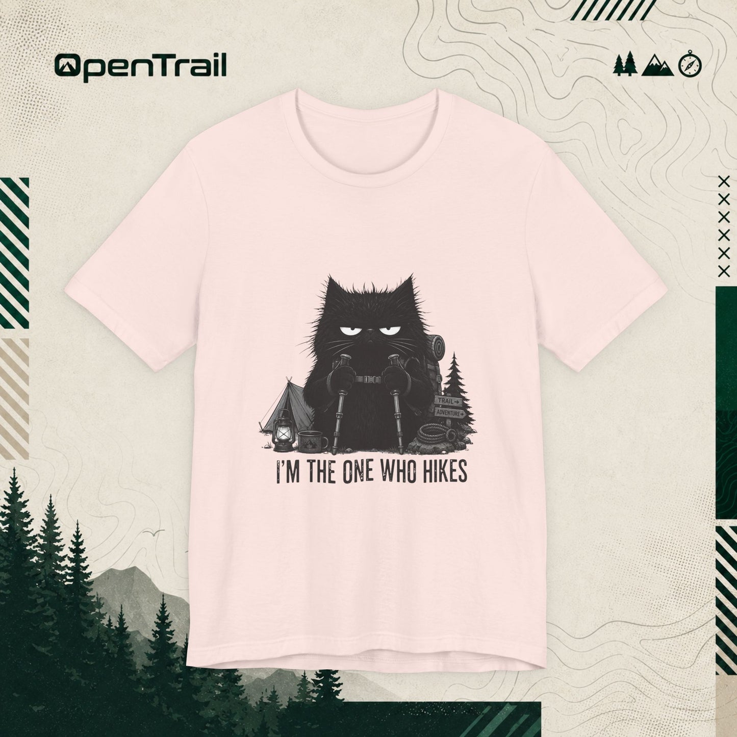 I’m The One Who Hikes Shirt, Funny Black Cat Hiking T-Shirt, Outdoor Adventure Tee, Hiker Gift For Cat Lovers