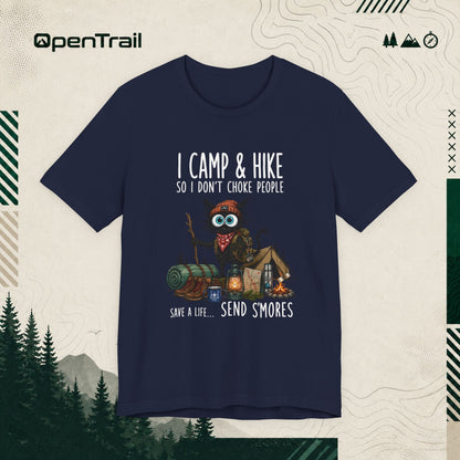 Funny Camping Owl Shirt, I Camp And Hike So I Don’t Choke People T-Shirt