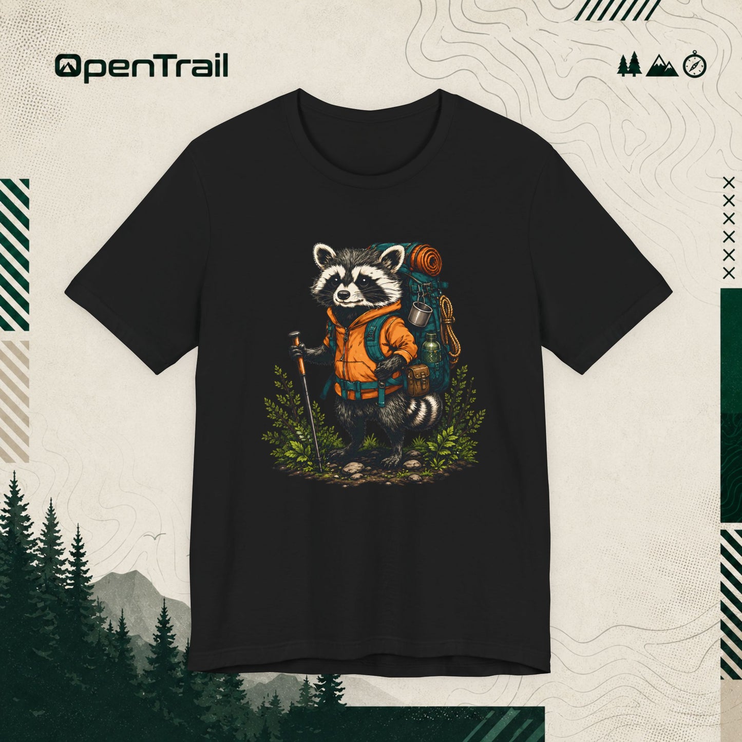 Happy Raccoon Hiking Adventure T-Shirt