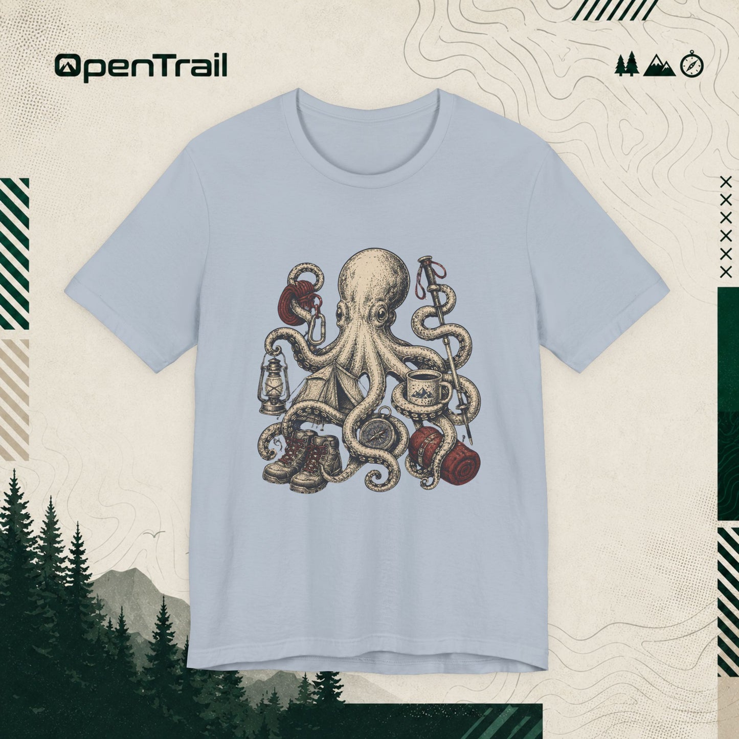 Vintage Octopus Camping Shirt, Outdoor Adventure T-Shirt