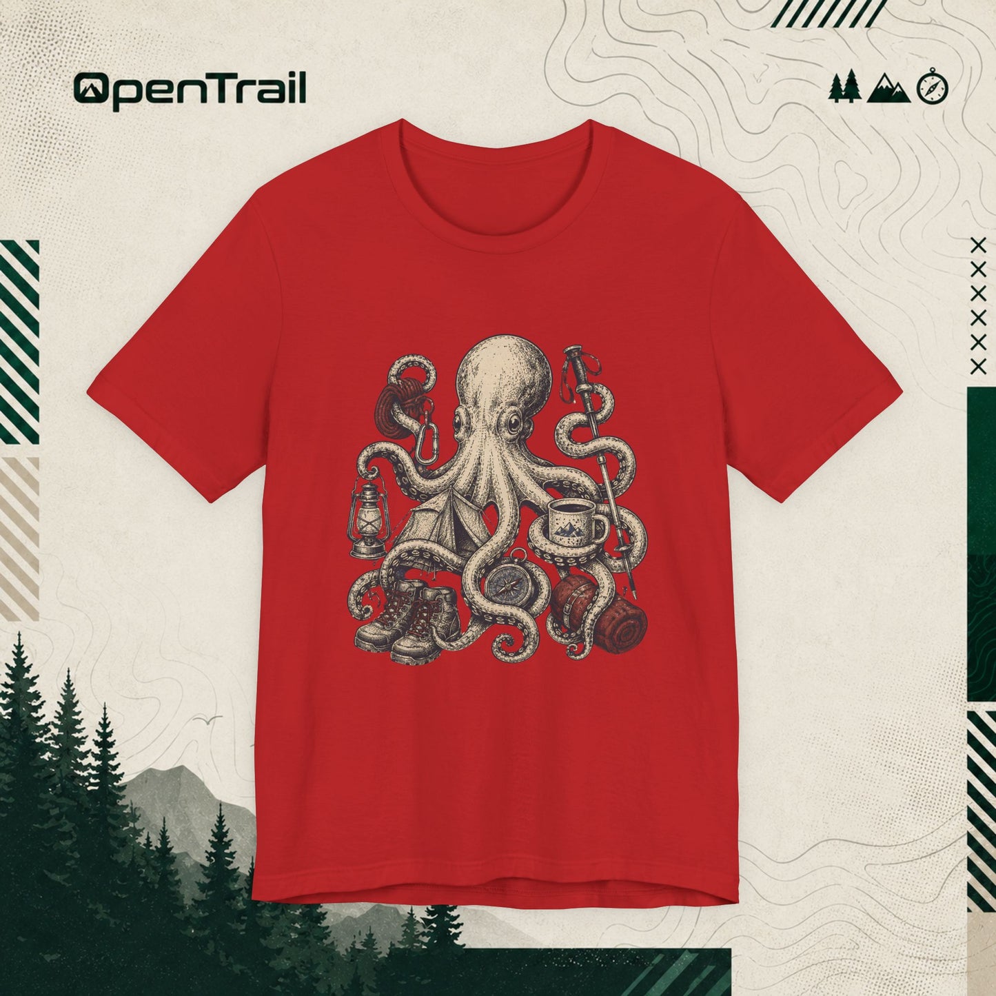 Vintage Octopus Camping Shirt, Outdoor Adventure T-Shirt