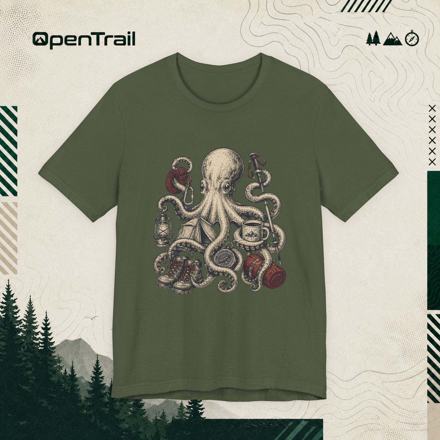 Vintage Octopus Camping Shirt, Outdoor Adventure T-Shirt