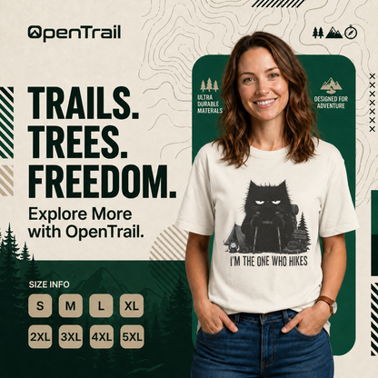 I’m The One Who Hikes Shirt, Funny Black Cat Hiking T-Shirt, Outdoor Adventure Tee, Hiker Gift For Cat Lovers