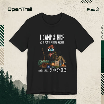 Funny Camping Owl Shirt, I Camp And Hike So I Don’t Choke People T-Shirt