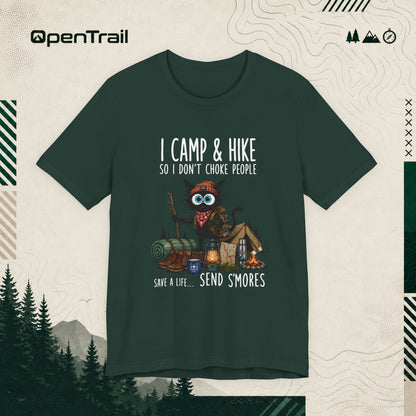 Funny Camping Owl Shirt, I Camp And Hike So I Don’t Choke People T-Shirt