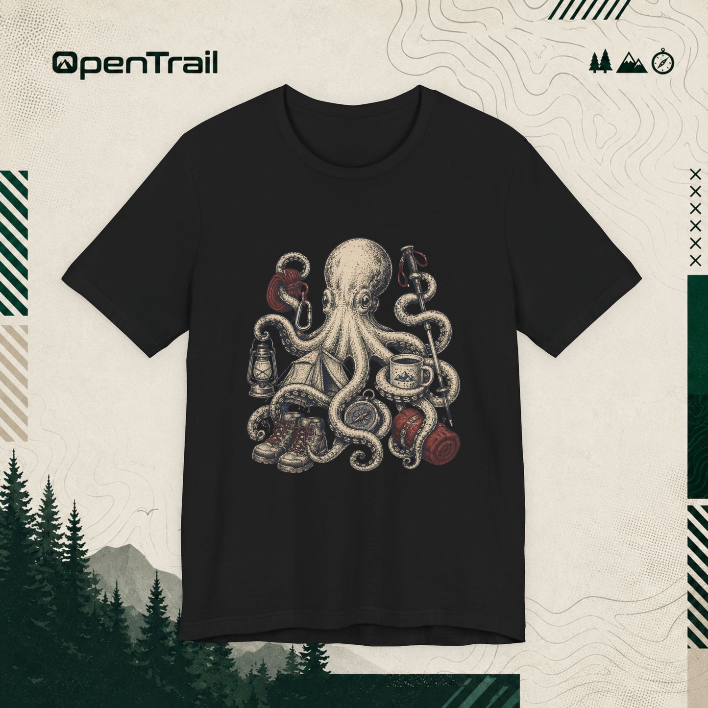 Vintage Octopus Camping Shirt, Outdoor Adventure T-Shirt