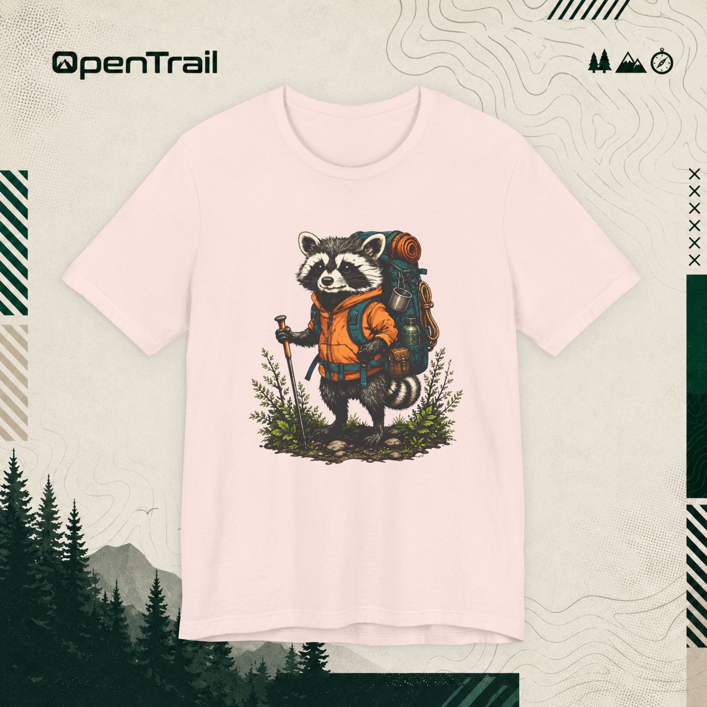 Happy Raccoon Hiking Adventure T-Shirt